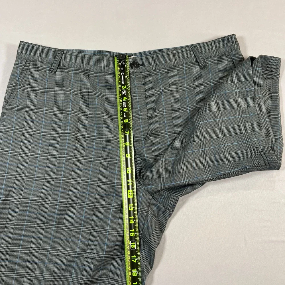 Adidas Golf Shorts Mens 38 Gray Plaid Flat Front High Rise Performance Casual